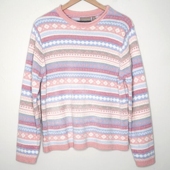 Croft & Borrow Womens Sweater Medium Pink Blue Pastel Fair Isle Soft Cozy Easter - Picture 1 of 9